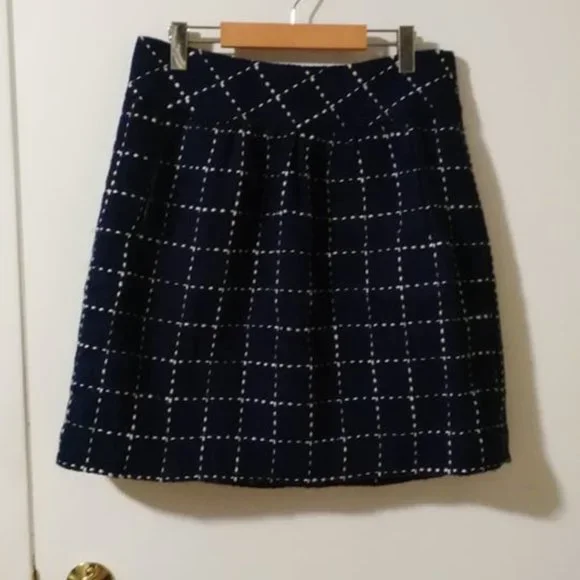 Maeve Anthropologie Skirt Tweed Navy White Plaid Lined - Picture 2 of 7